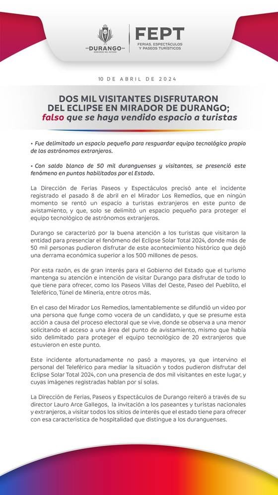 Comunicado de FEPT sobre lo ocurrido en Durango