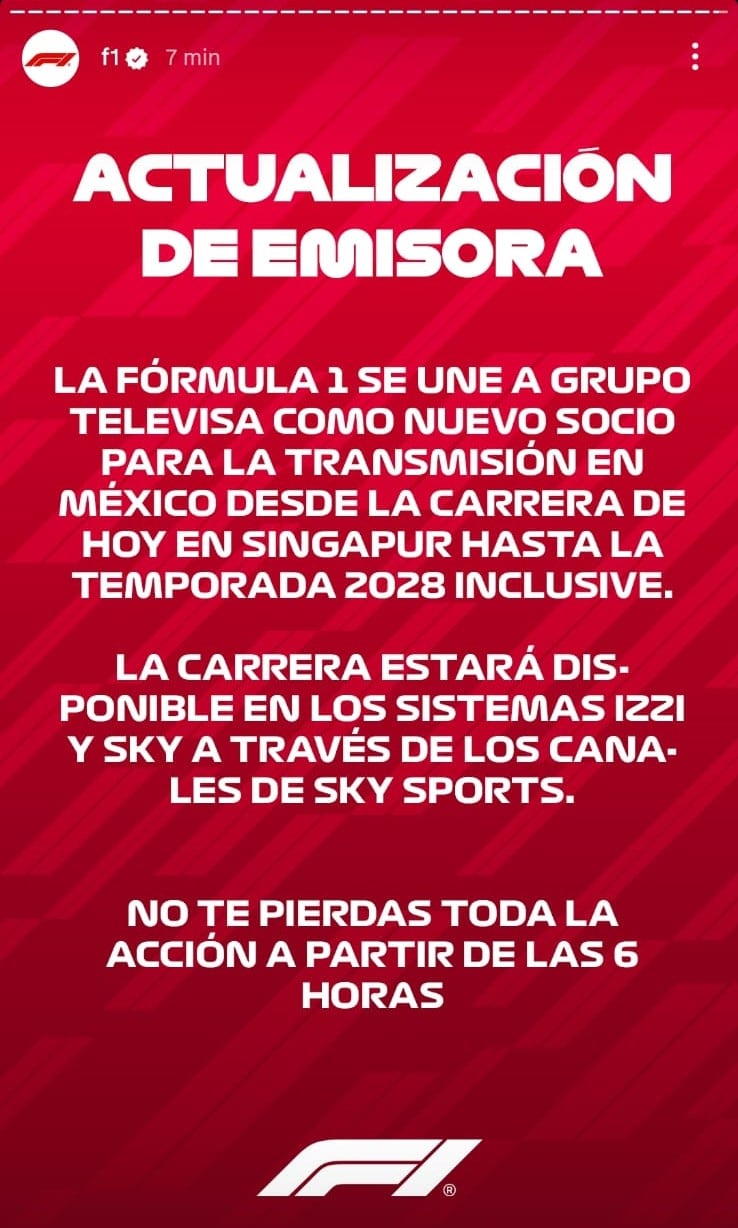 Fórmula 1 confirma alianza con Televisa