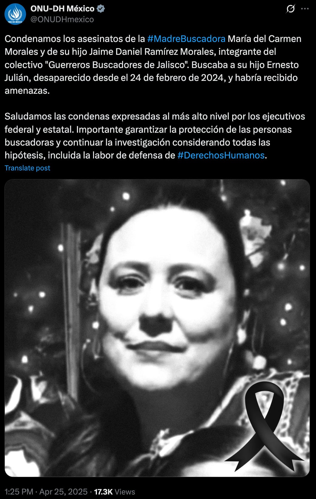 ONU sobre el asesinato de María del Carmen Morales en Jalisco.
