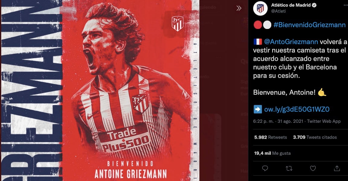 Atlético de Madrid hizo oficial el regreso de Antoine Griezmann