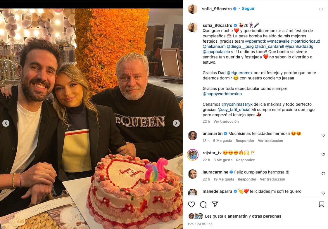 Sofía castro celebra su cumpleaños con su padre y novio, pero sin Angélica Rivera