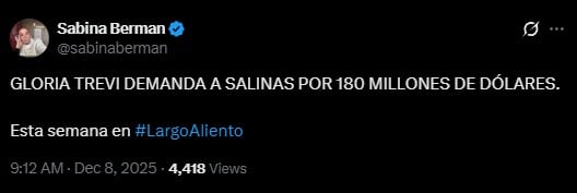Sabina Berman dice que Gloria Trevi demandaría a Salinas Pliego