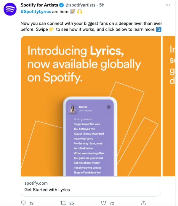 Introducción de 'Letras' de Spotify