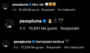 Peso Pluma ha comentado la mayoría de fotos de Nicki Nicole