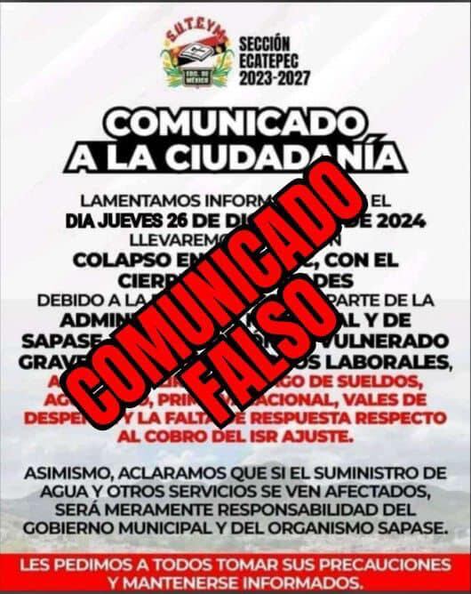 Suteym niega nuevos bloqueos Ecatepec hoy 26 de diciembre