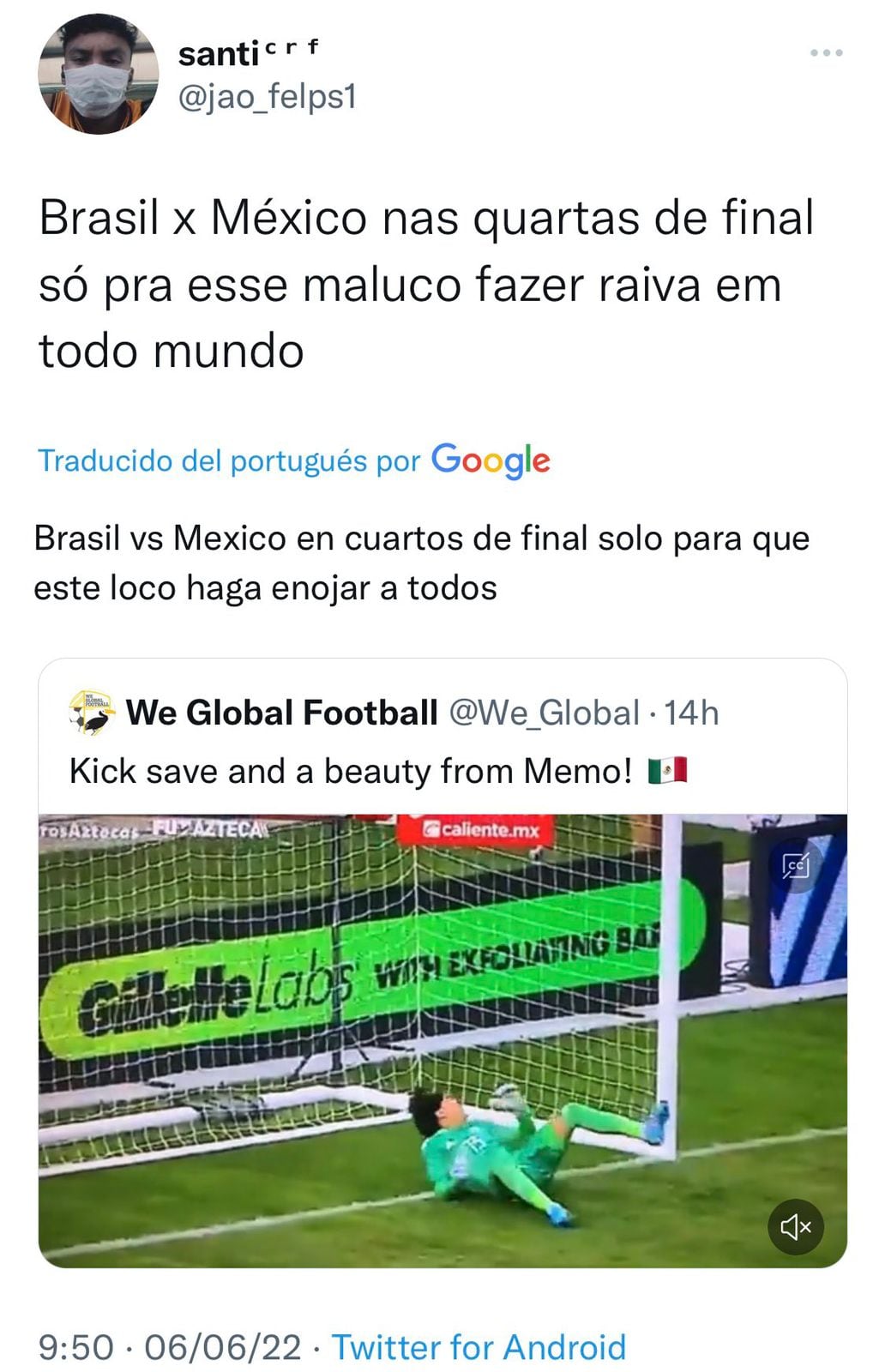 Algunos aficionados de Brasil piden que México llegue a cuartos de final para ver a Ochoa.