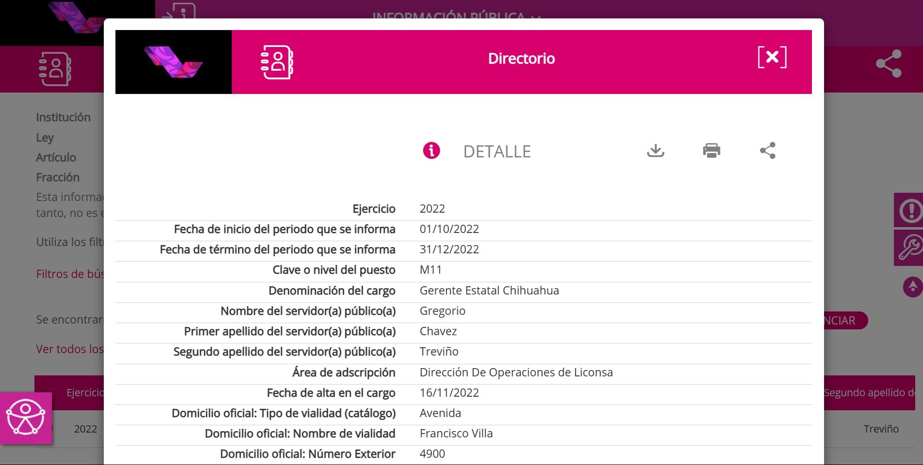 Gregorio Chávez Treviño, hermano de Andrea Chávez, trabaja en Liconsa
