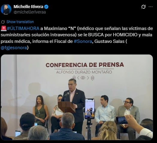 Fiscalía de Sonora busca a Jesús Maximiano por homicidio y negligencia médica