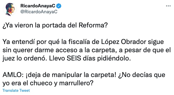 Ricardo Anaya sobre su carpeta de investigación