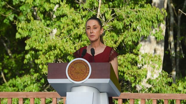 Claudia Sheinbaum, presidenta de México, durante su participación en el encuentro México-Belice-Guatemala