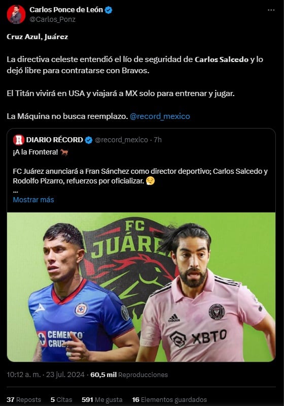 Carlos Salcedo vivirá en Estados Unidos.