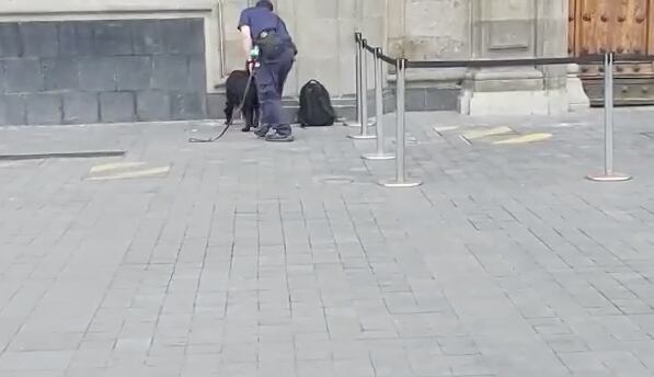 Inspección de mochila con supuesta bomba.