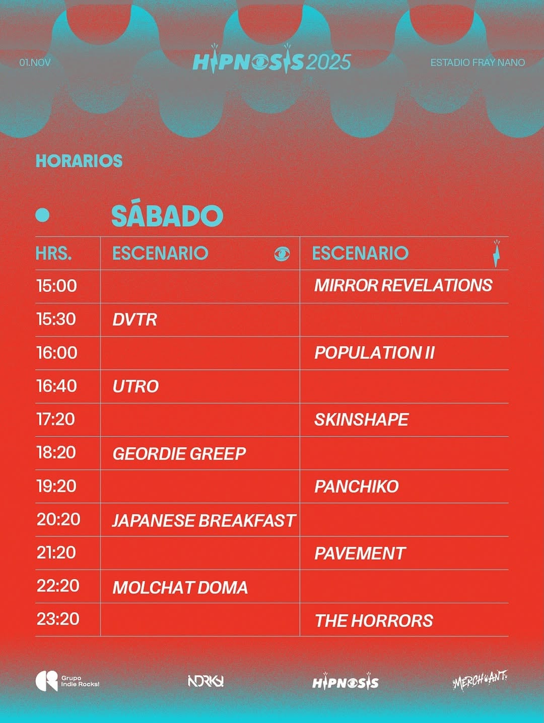 Festival Hipnosis 2025 en Estadio Fray Nano: Artistas y horarios para 1 y 2 de noviembre