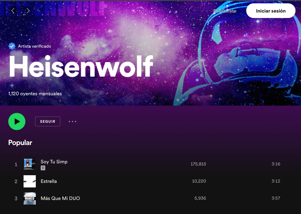 Perfil de Spotify de Heisenwolf