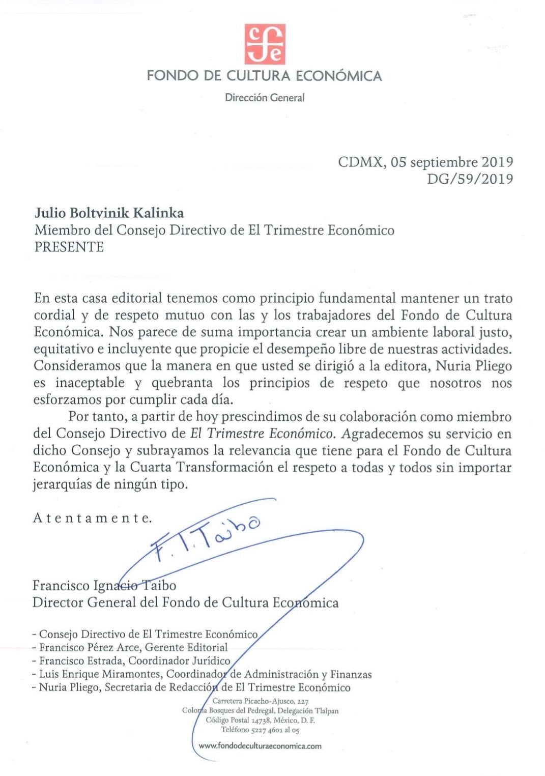Carta a Julio Boltvinik.