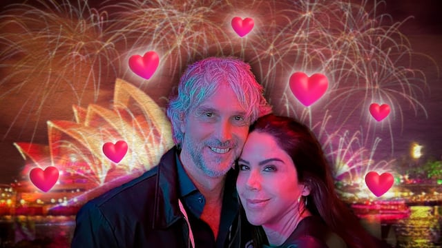 Paola Rojas con su nuevo novio Marcelo Imposti, recibiendo el 2024 en Sydney.