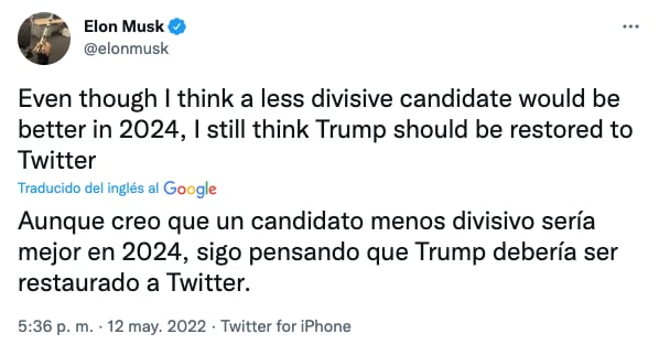 Elon Musk sobre regreso de Donald Trump