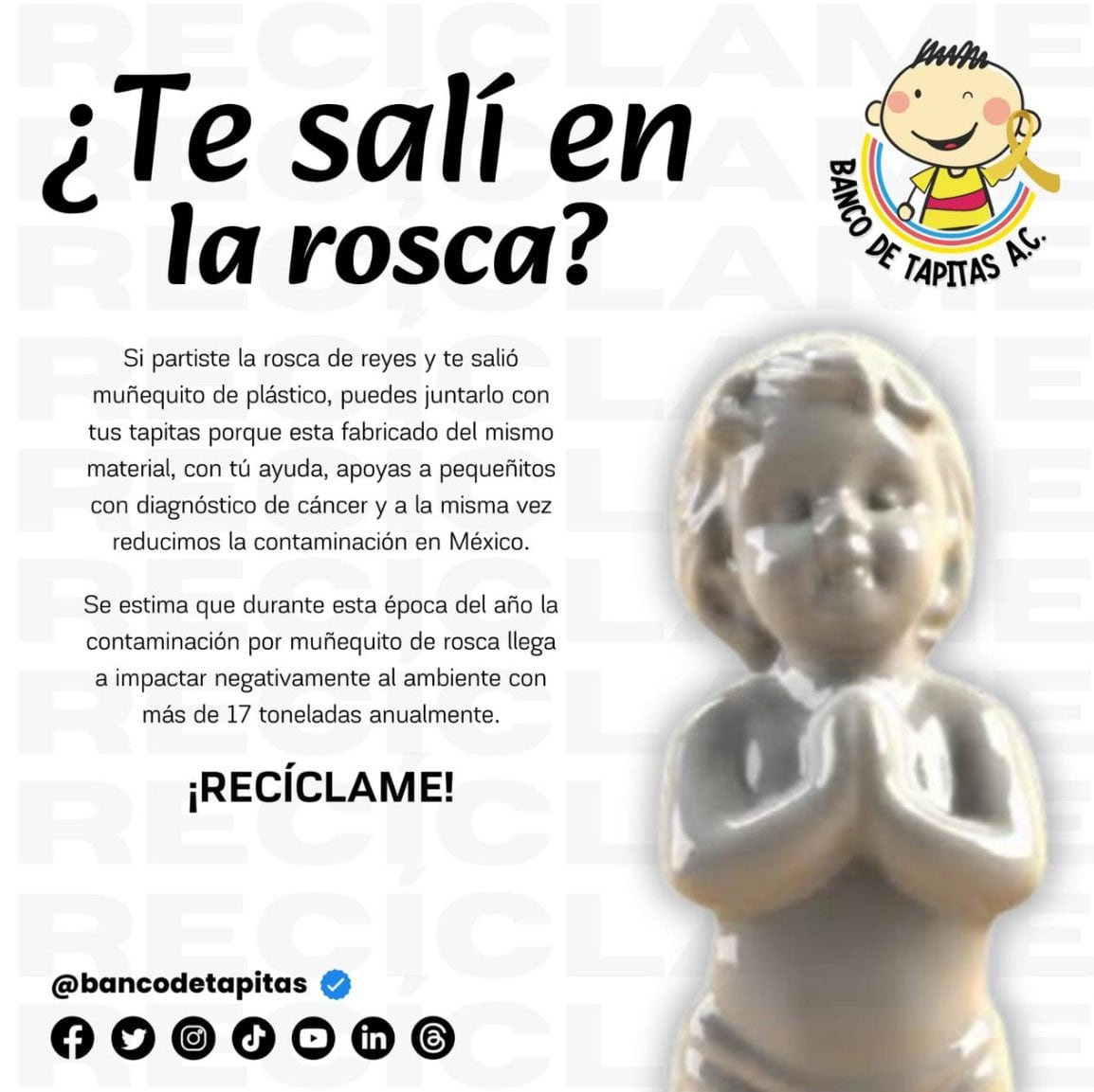 ¿Qué hacer con el muñeco de la Rosca de Reyes? Banco de Tapitas en CDMX son la mejor opción
