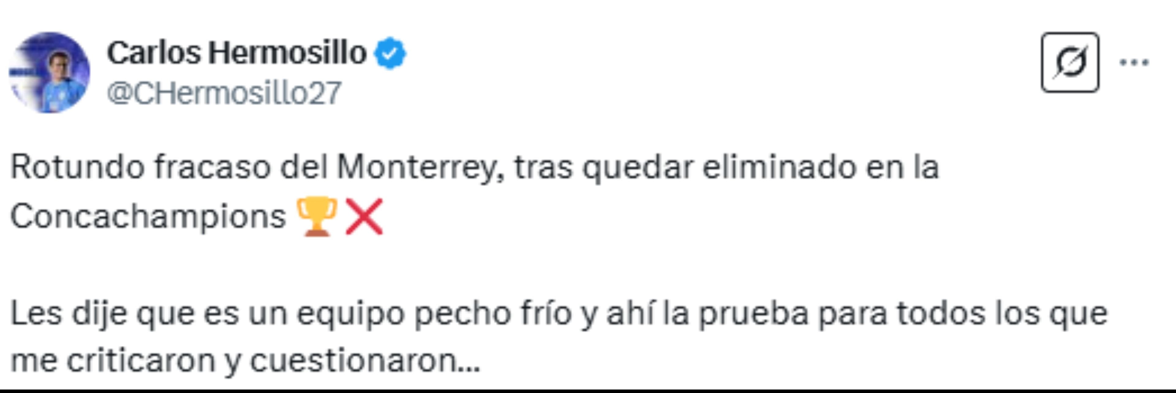 Mensaje de Carlos Hermosillo contra Rayados.