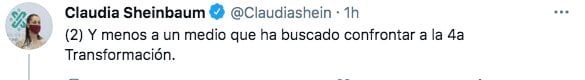 Tuit de Claudia Sheinbaum