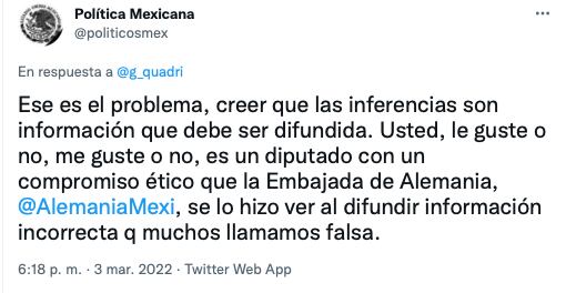 Crítica al tuit de controversia de Gabriel Quadri con Alemania