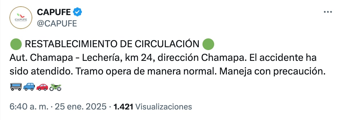Reabren circulación tras accidente en autopista Chamapa-Lechería