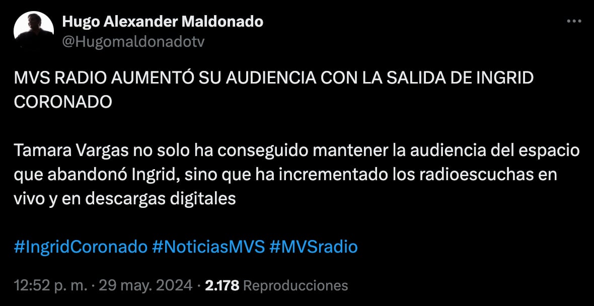 Revelan que tras la salida de Ingrid Coronado de su programa de radio, la audiencia aumentó