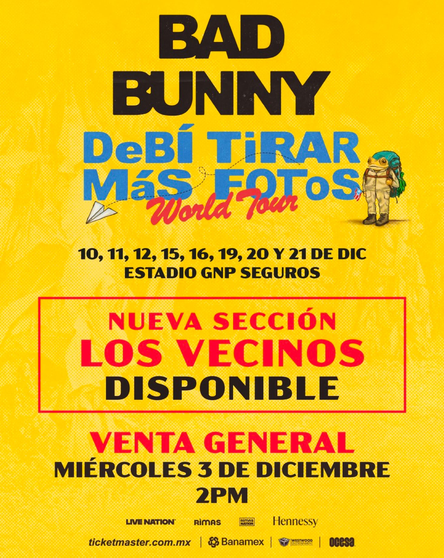 Los conciertos de Bad Bunny en la CDMX tendrá la sección "Los Vecinos" en el Estadio GNP Seguros
