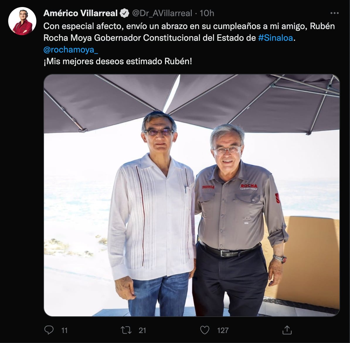 Américo Villarreal felicitó al gobernador de Sinaloa