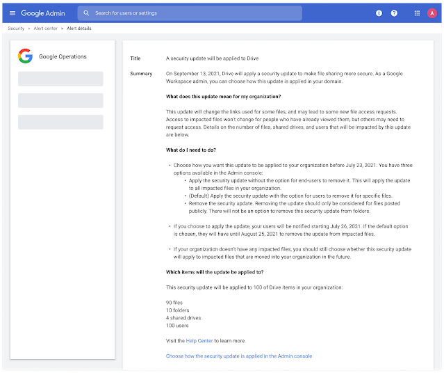 Aviso de la actualización de Google Drive