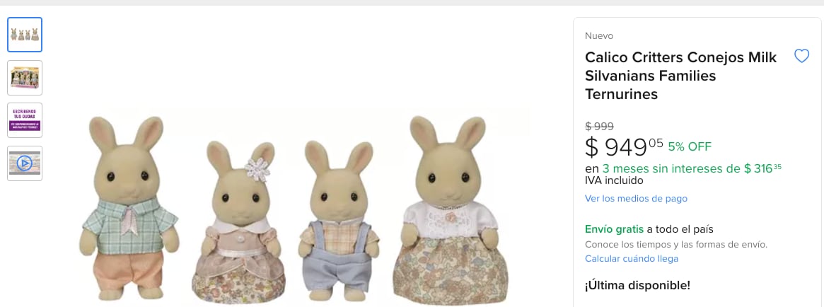 Ternurines de Sylvanian Families en Mercado Libre
