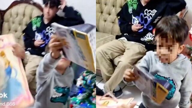 Niño recibe regalo de Santa que vio en el mercado