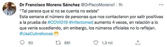 Tuit del infectólogo Francisco Moreno Sánchez
