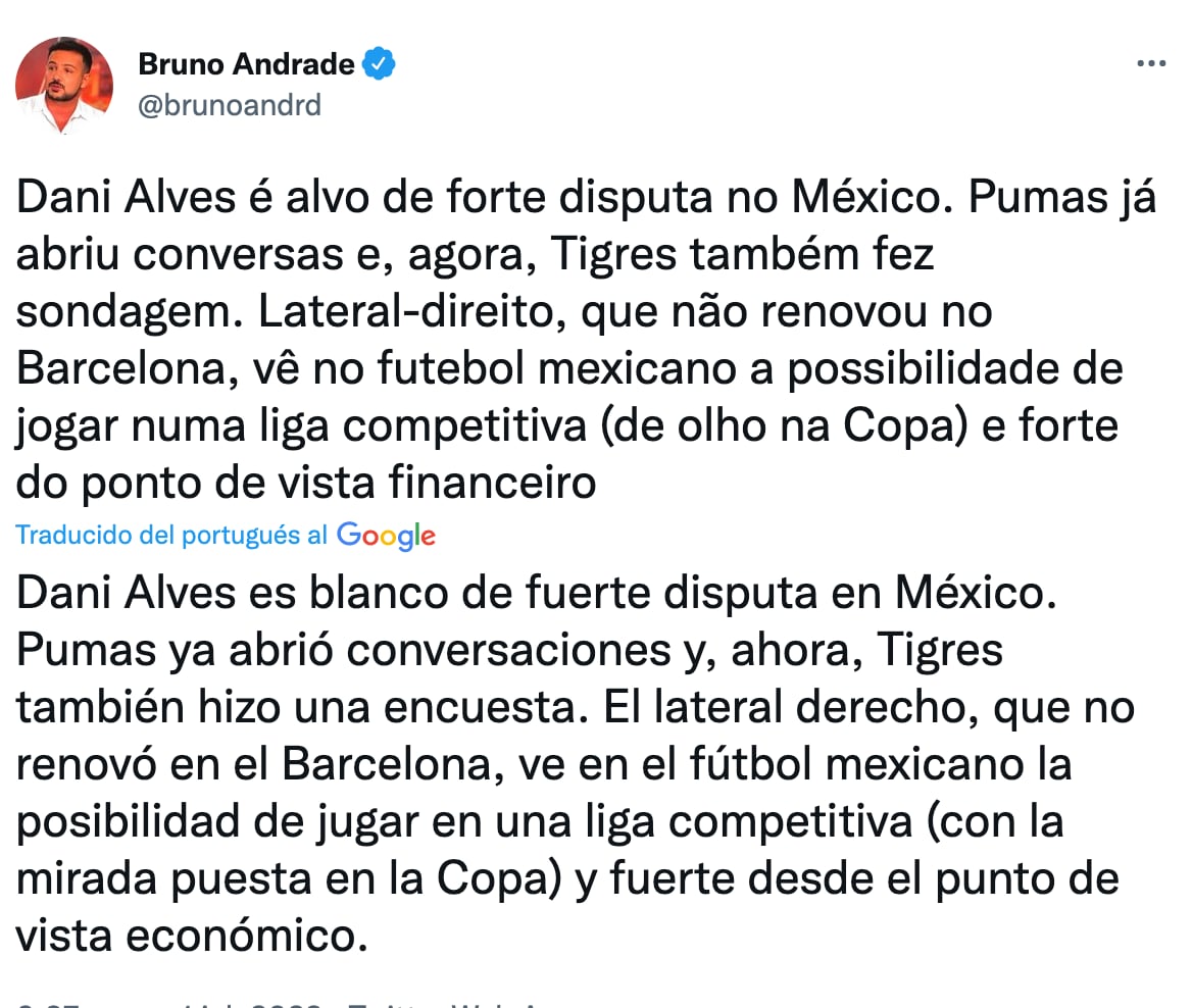 Dani Alves a Pumas o Tigres
