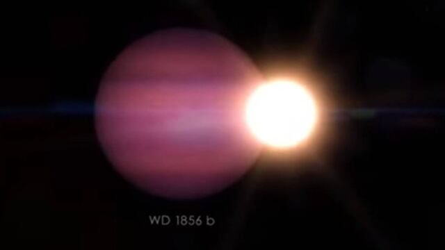 Representación de WD 1586 b alrededor de la estrella blanca