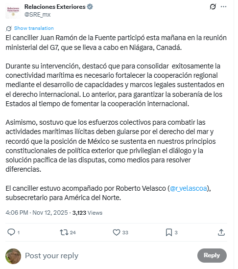 Juan Ramón de la Fuente impulsa cooperación global para frenar delitos marítimos