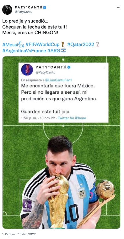 Paty Cantú predijo victoria de Argentina
