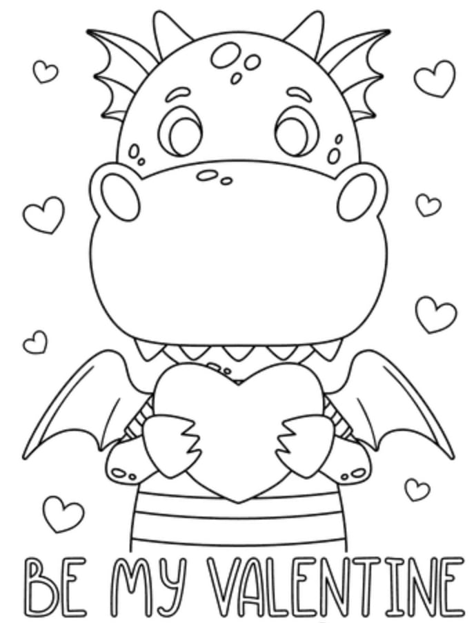 Dragón de San Valentín para colorear