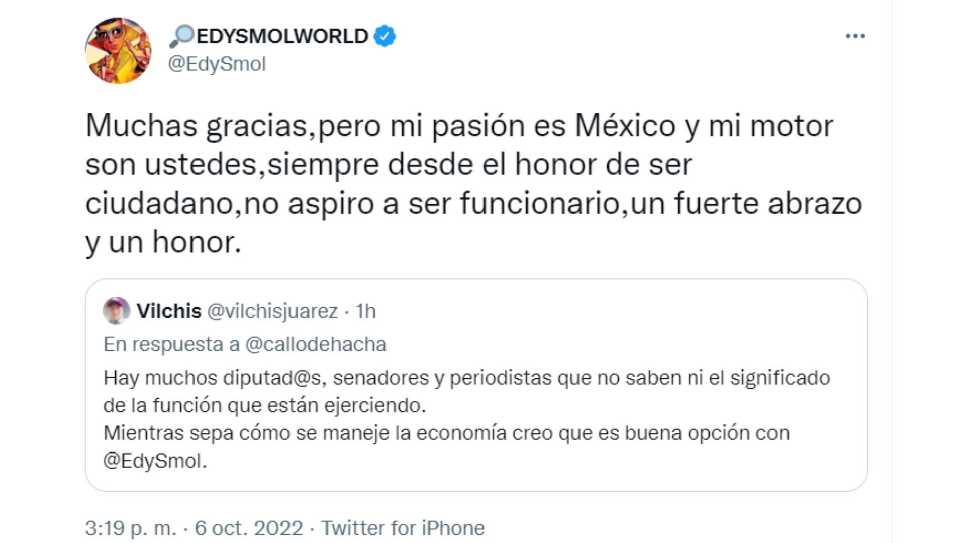 Edy Smol rechaza querer ser el próximo secretario de Economía