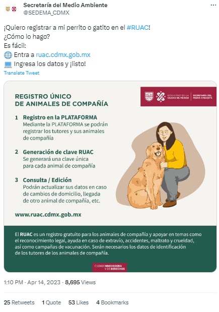 Registro de mascotas en el RUAC de la Secretaría del Medio Ambiente