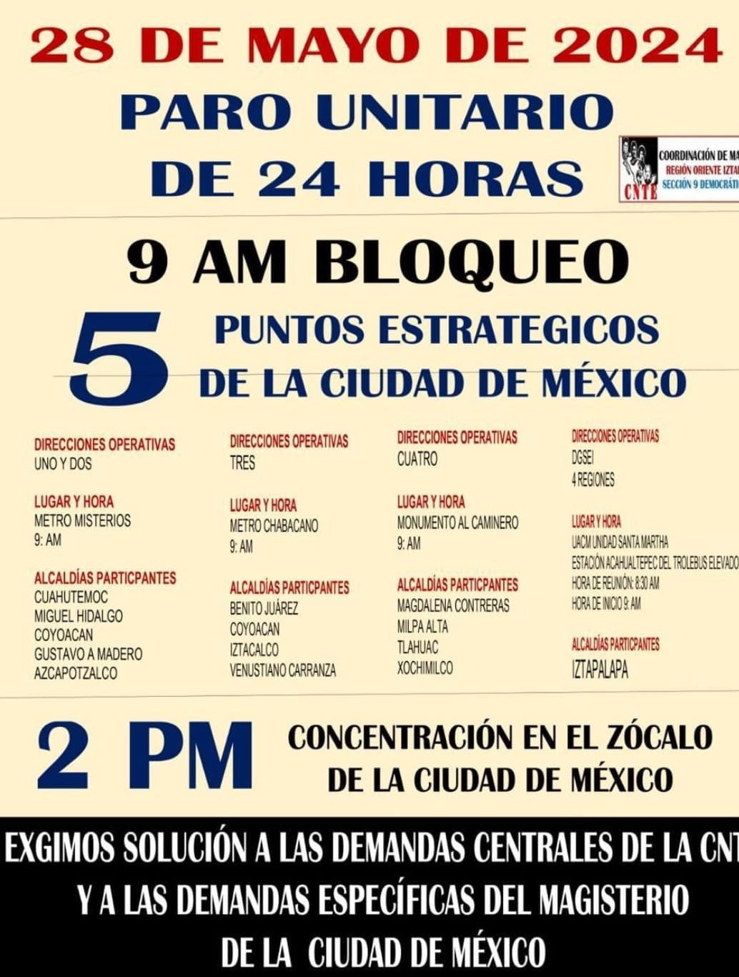 Bloqueo de la CNTE en 5 puntos de la CDMX
