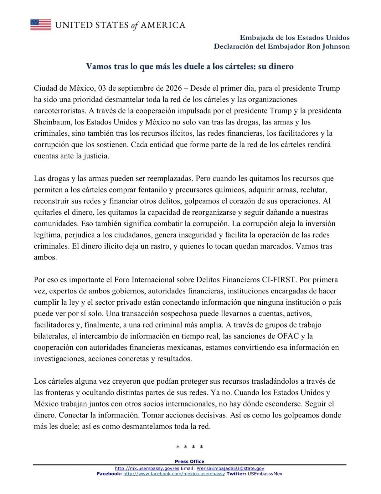 Ronald Johnson amenaza a cárteles