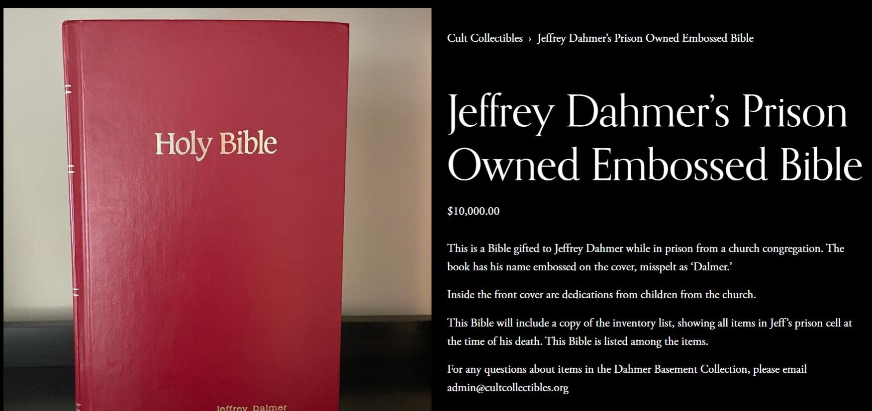 Biblia de Jeffrey Dahmer a la venta
