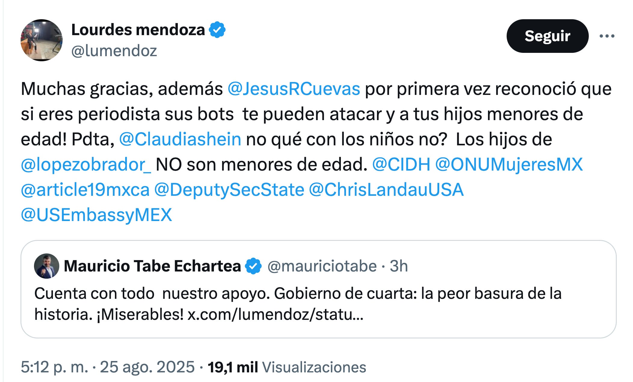 Lourdes Mendoza denuncia ataques a su hija