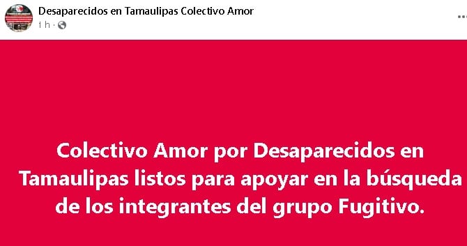 Colectivo Amor de suma a la búsqueda de Grupo Fugitivo.