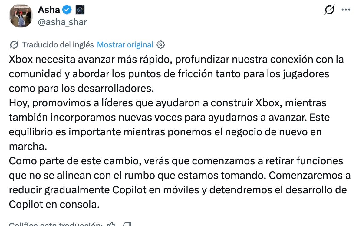 Asha Sharma cancela Copilot para Xbox