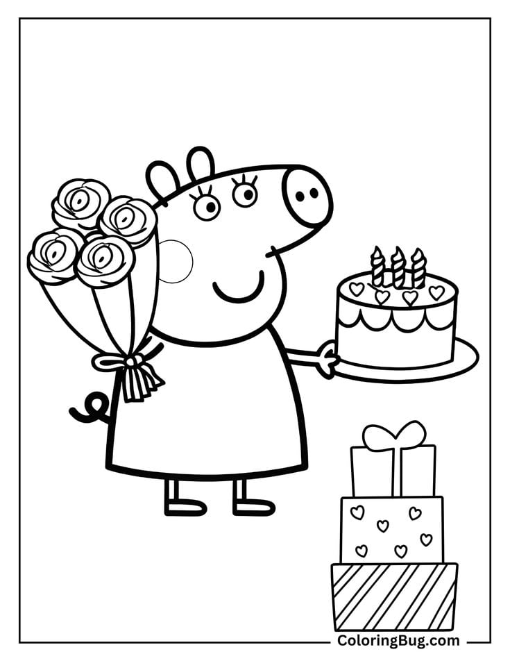 Dibujos de Peppa Pig y Mamá Cerdita para colorear y regalar el Día de las Madres