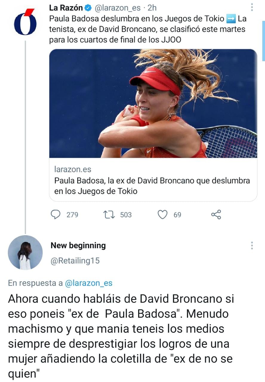 Comentario contra el titular sobre Paula Badosa