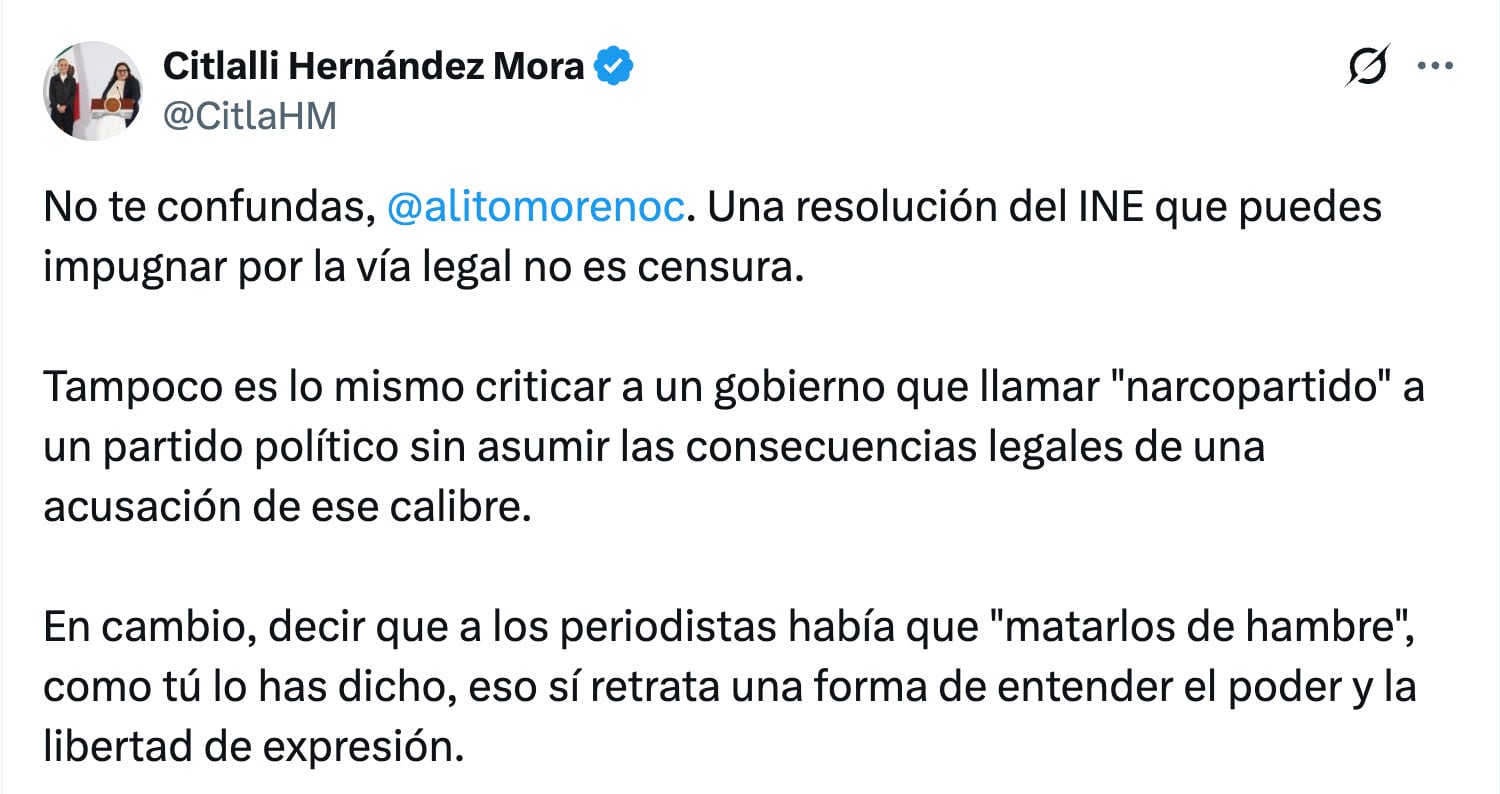 Citlali Hernández responde a Alejandro Moreno por sanciones al PRI