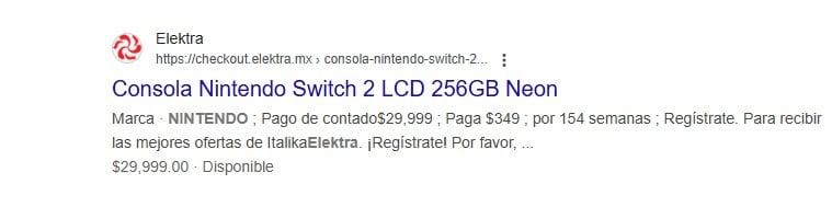Nintendo Switch 2 en Elektra